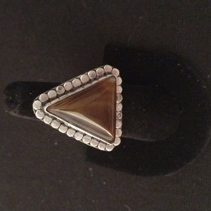 Silver Triangle Brown Stone Ring Stamped 925